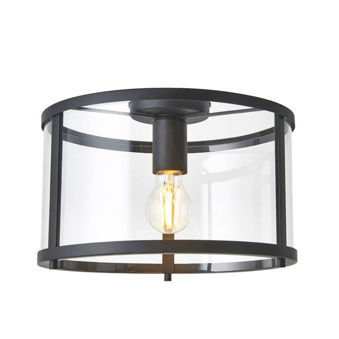 Hopton Matte Black & Glass Flush Ceiling Light