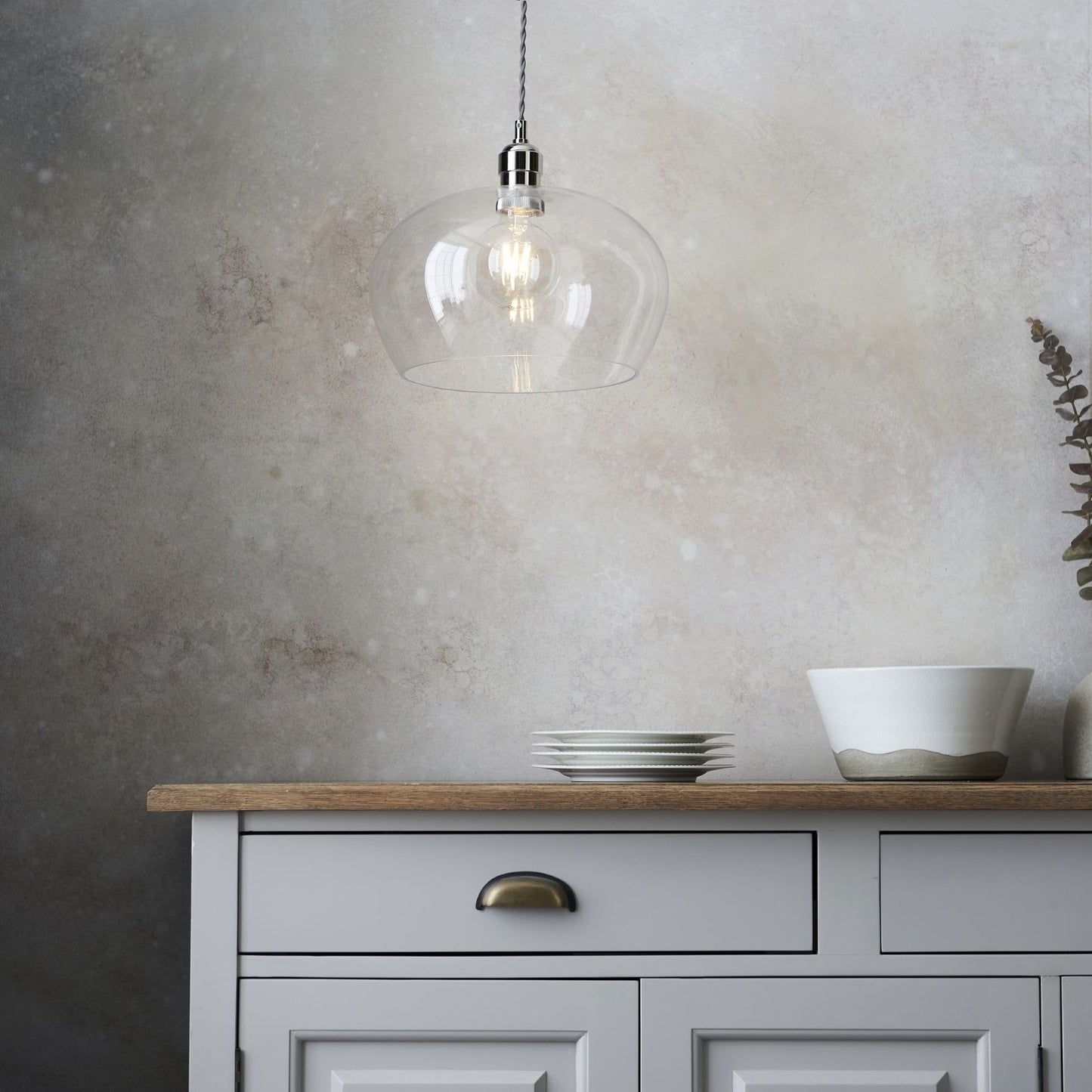 Stourton Nickel & Glass Bowl Pendant Ceiling Light