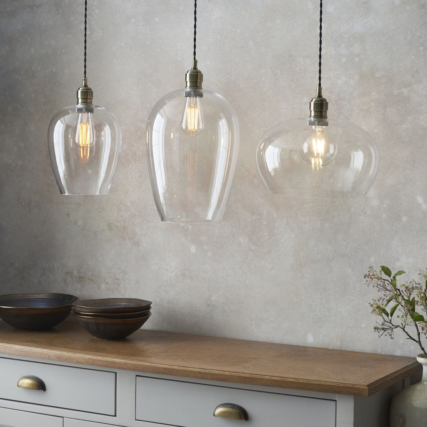 Stourton Antique Brass & Glass Pendant Ceiling Light
