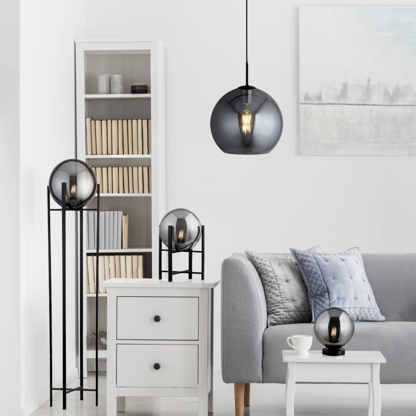 Matt Black Smoked Glass Table Lamp