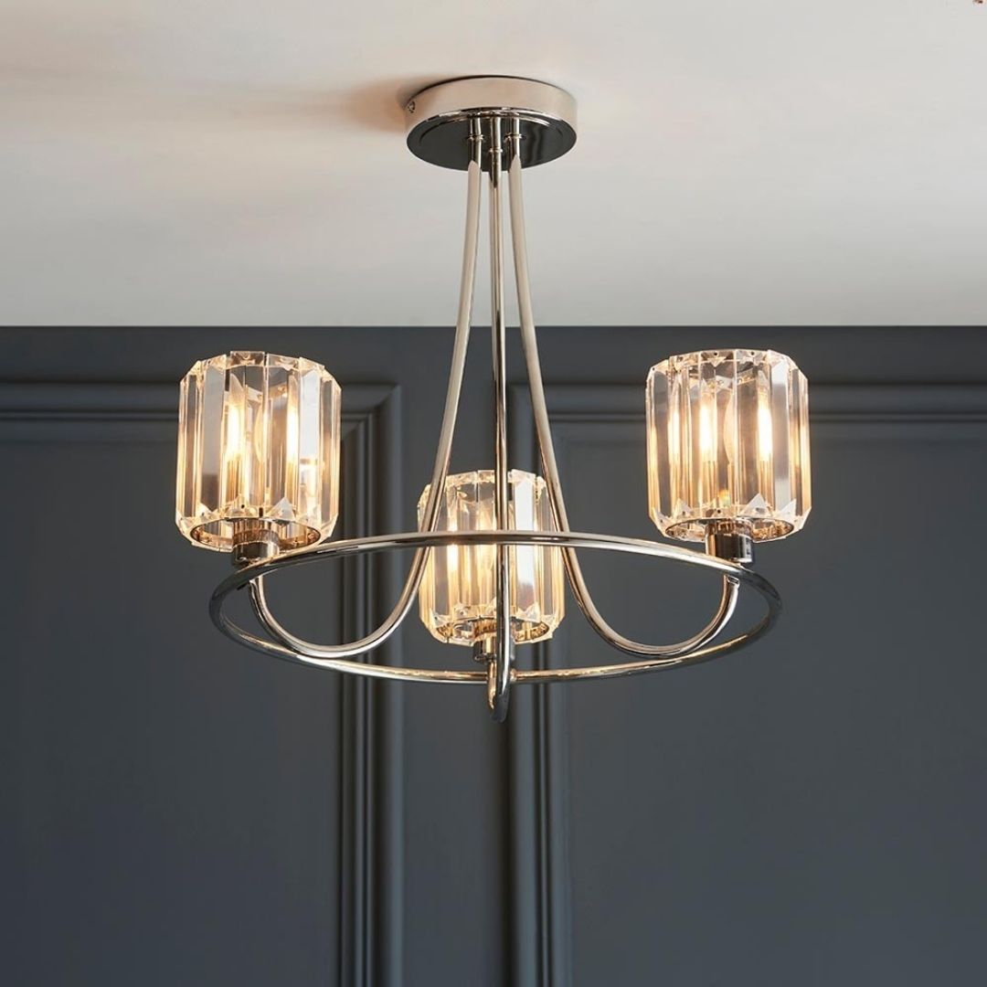 Berenice 3 Light Semi Flush Silver Ceiling Light