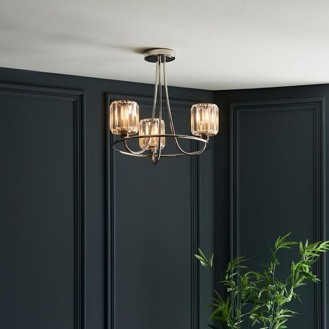 Berenice 3 Light Semi Flush Silver Ceiling Light