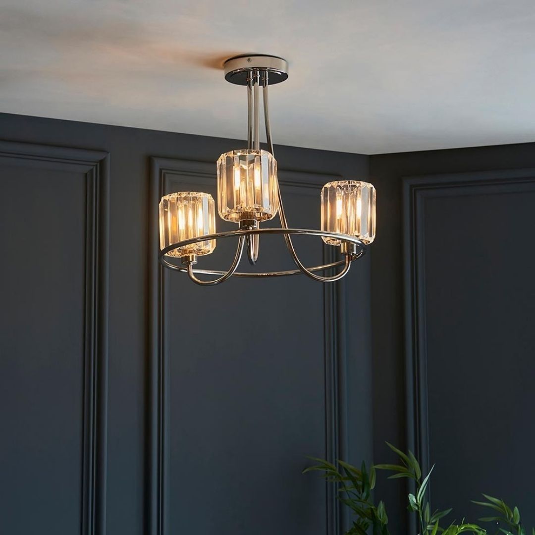 Berenice 3 Light Semi Flush Silver Ceiling Light
