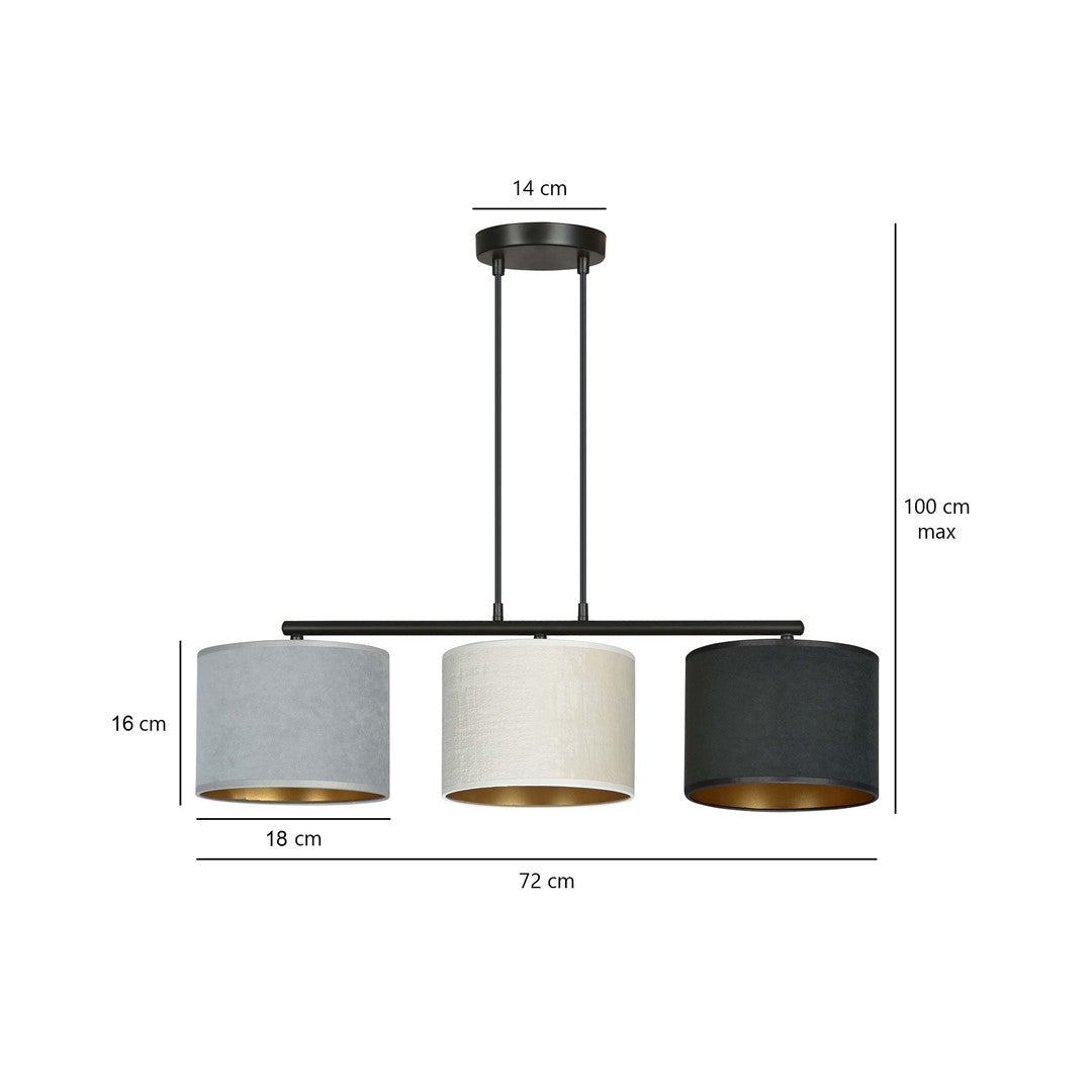 Hilde 3 Light Pendant Black With Netural Shades