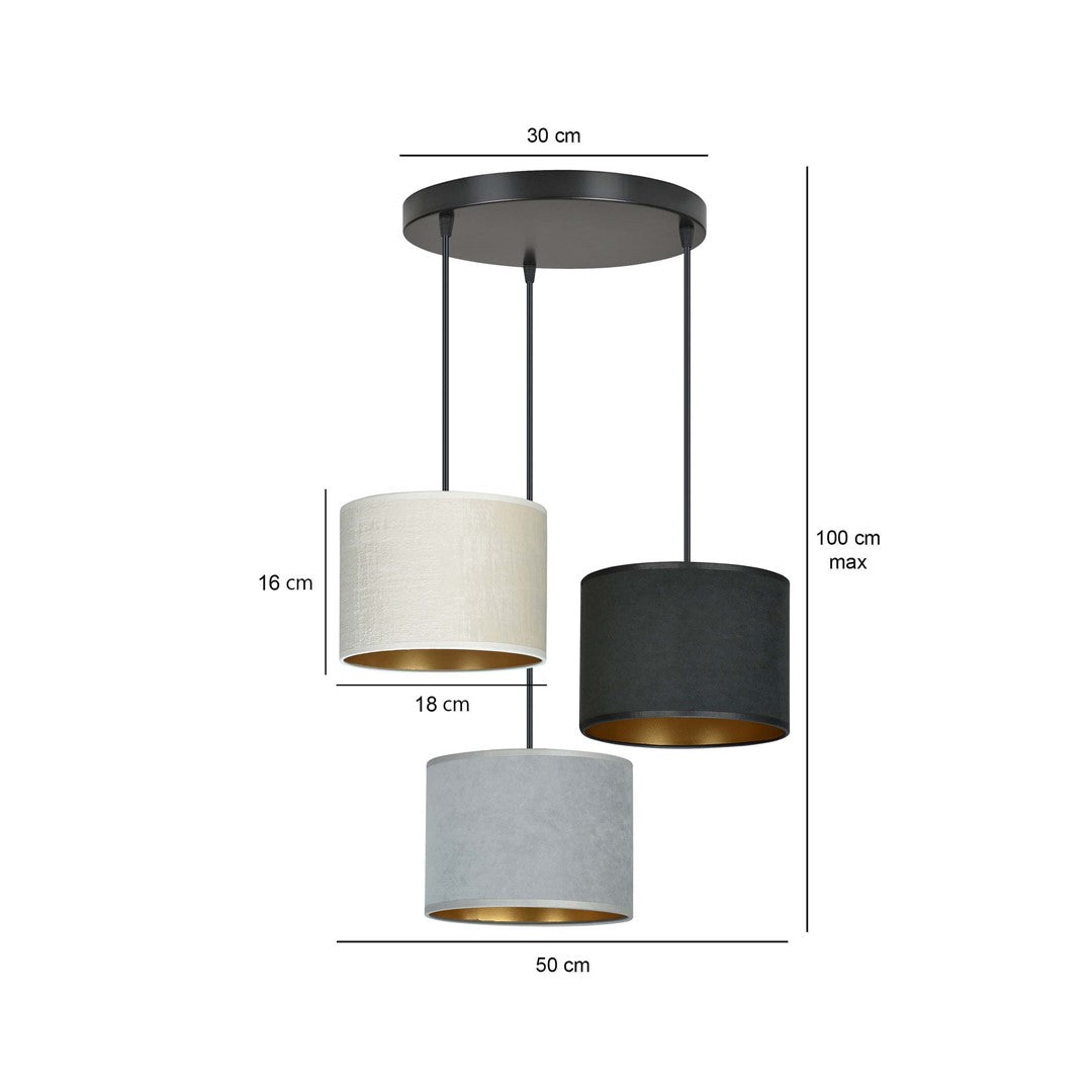 Hilde 3 Light Pendant Black With Netural Shades