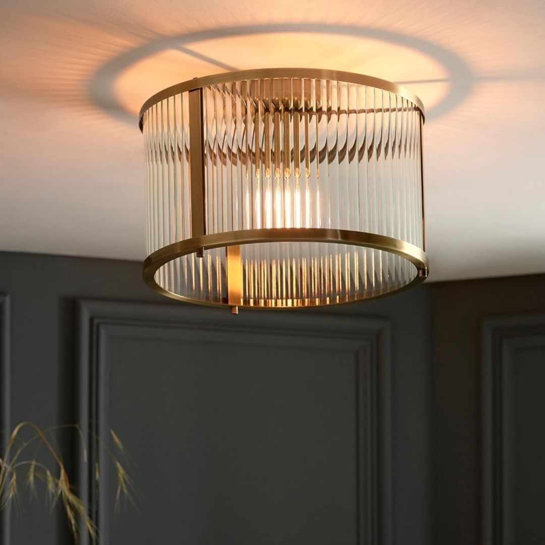 Ridgeton Antique Brass & Glass Flush Ceiling Light