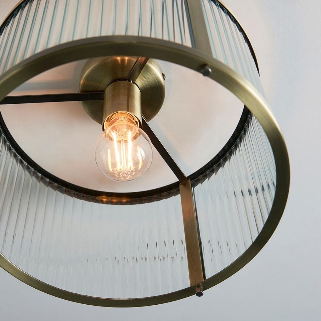 Ridgeton Antique Brass & Glass Flush Ceiling Light