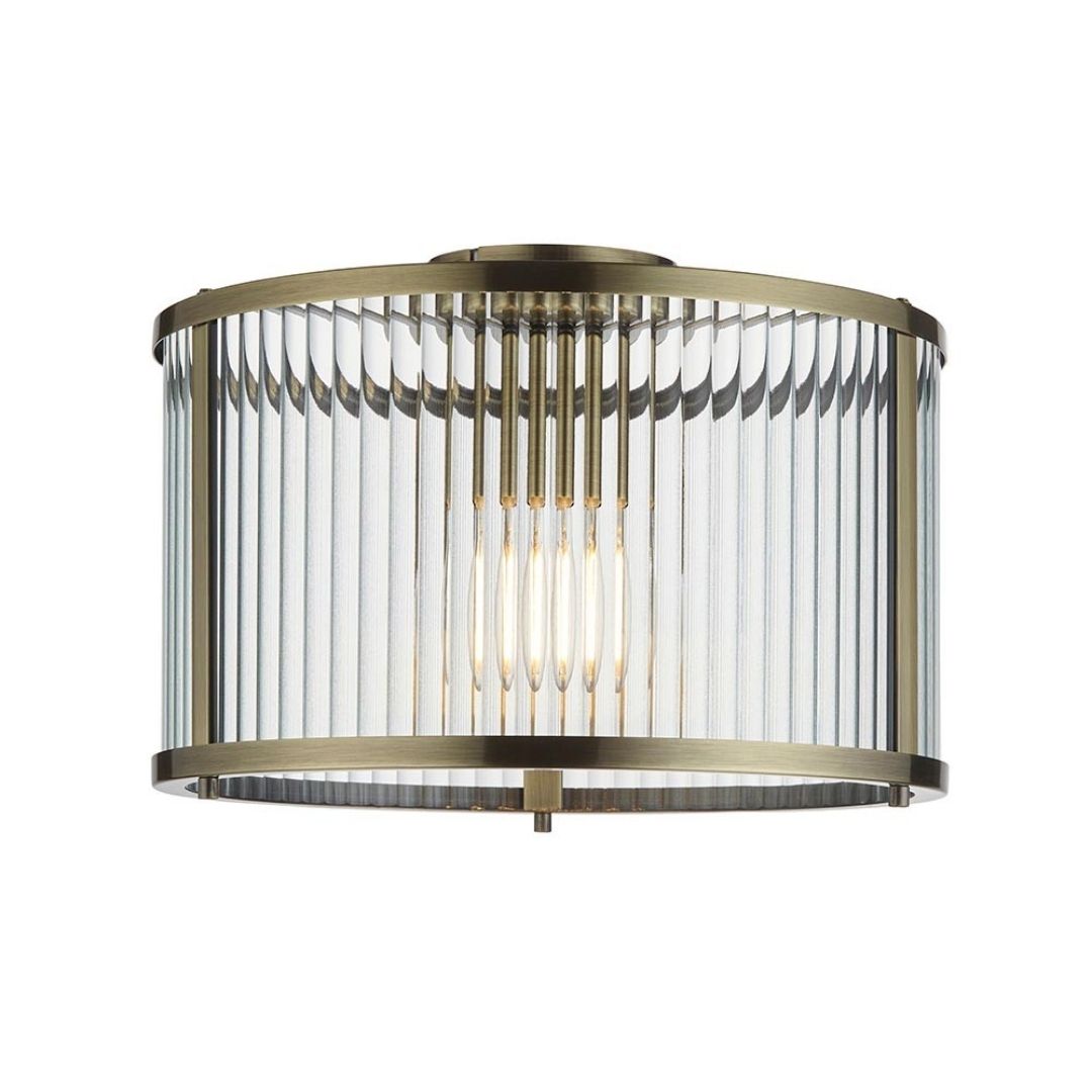 Ridgeton Antique Brass & Glass Flush Ceiling Light