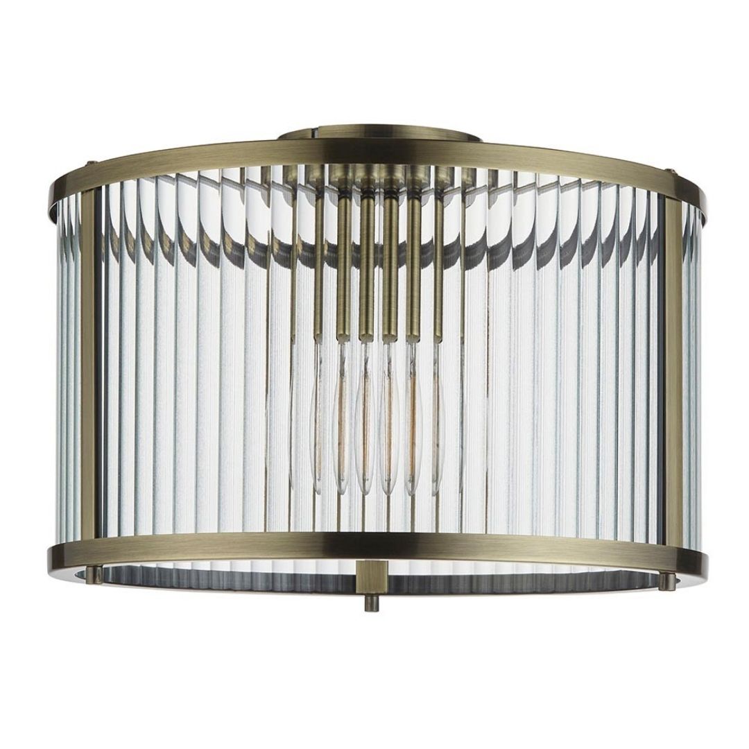 Ridgeton Antique Brass & Glass Flush Ceiling Light