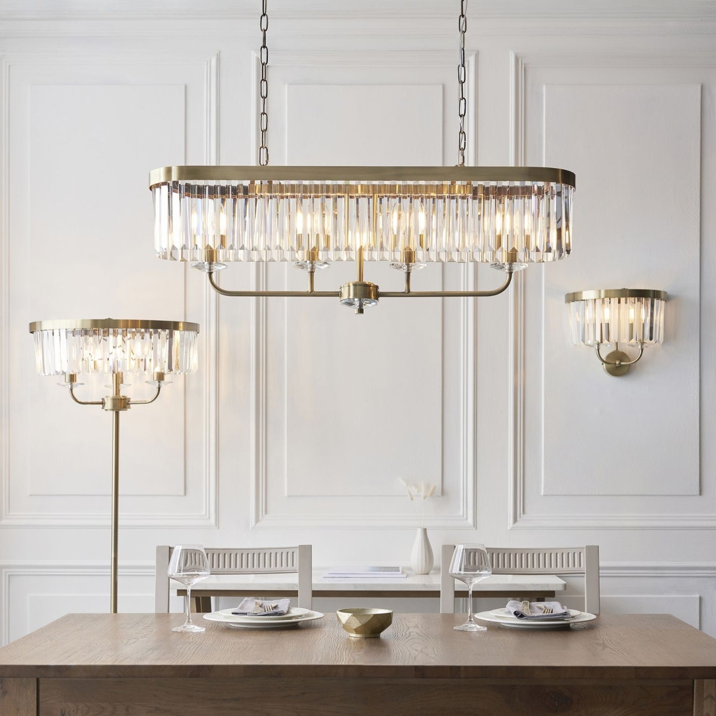 Chesterfield 2 Light Antique Brass & Crystal Wall Light