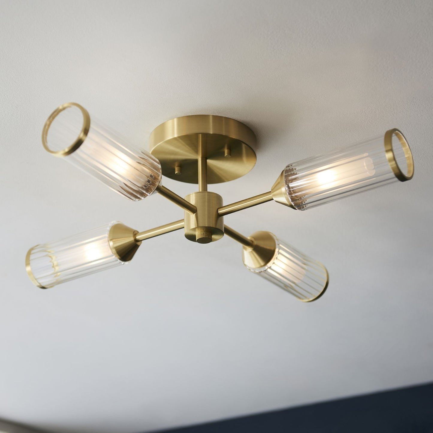 Tour 4 Light Gold & Glass Semi Flush Ceiling Light
