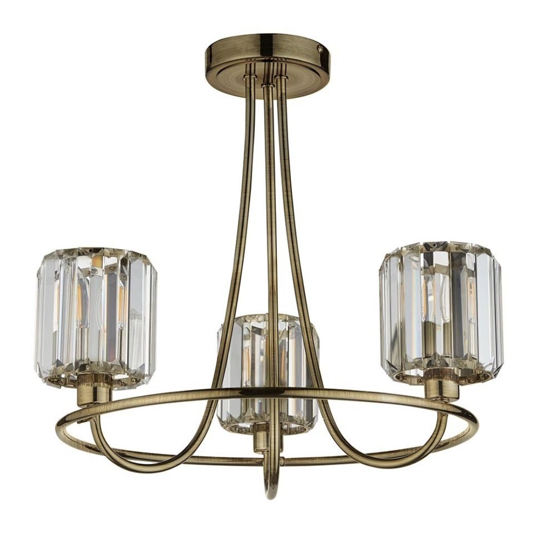 Berenice 3 Light Semi Flush Antique Brass Ceiling Light
