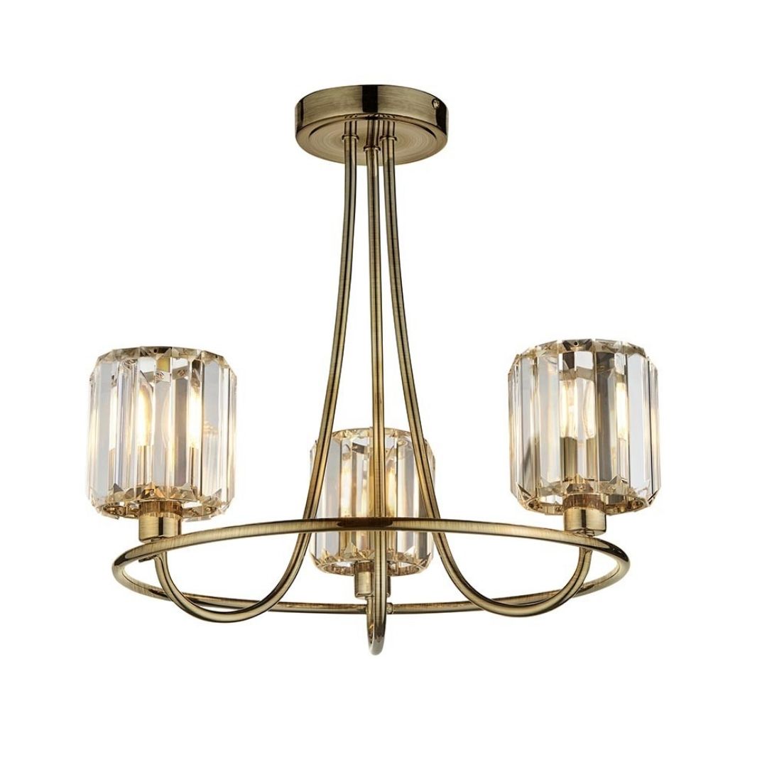 Berenice 3 Light Semi Flush Antique Brass Ceiling Light