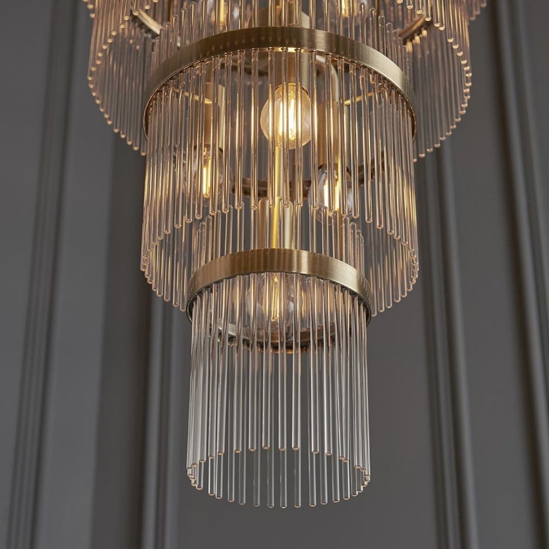 Marietta 21 Light Antique Brass & Glass Pendant Ceiling Light