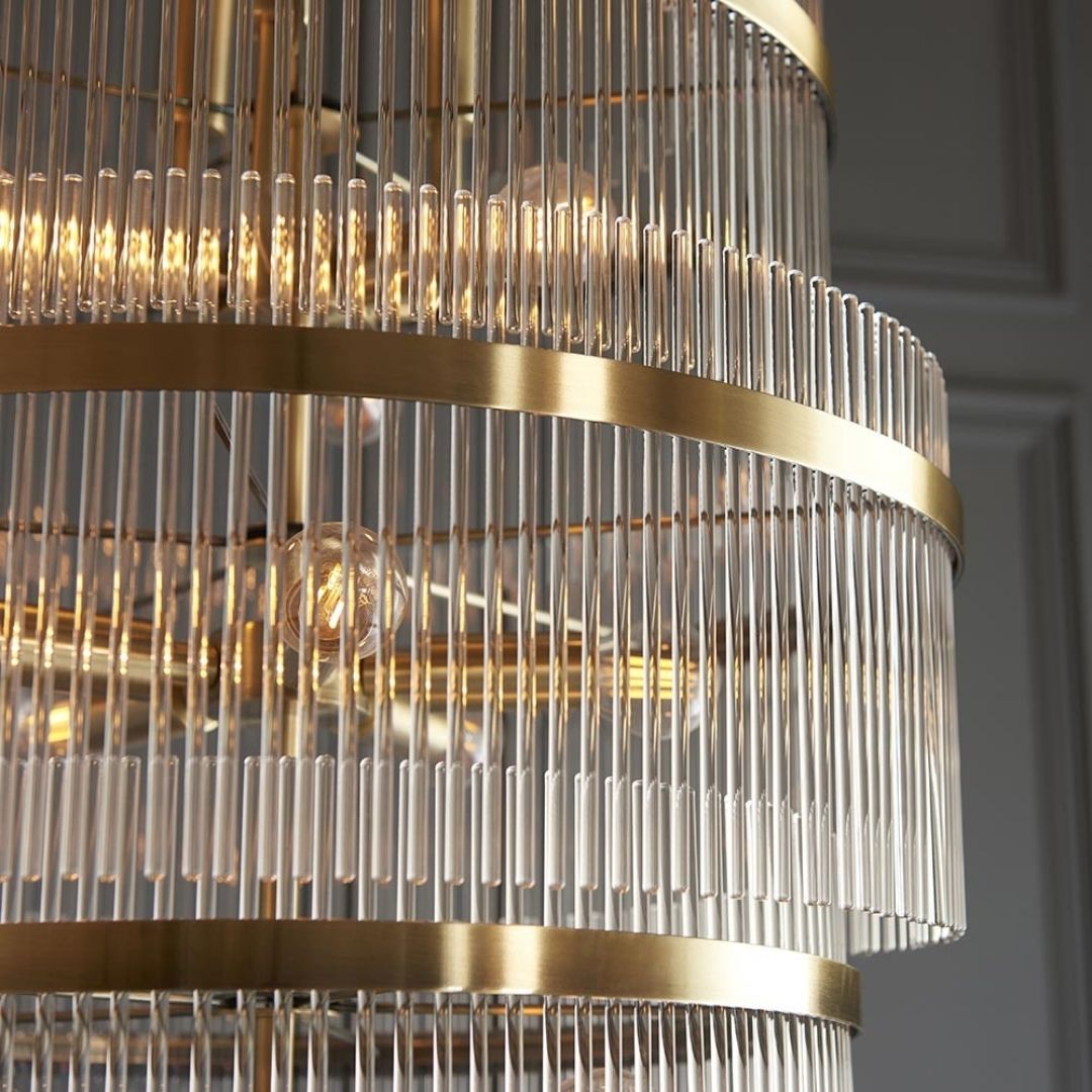 Marietta 21 Light Antique Brass & Glass Pendant Ceiling Light