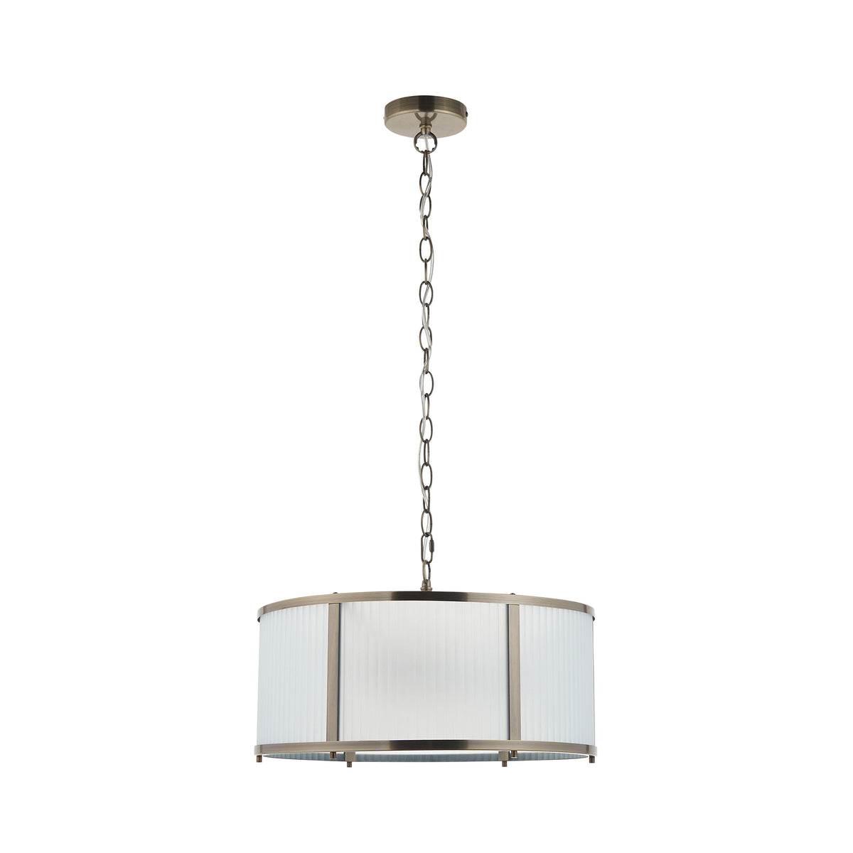 Ridgeton 3 Light Antique Brass & Frosted Glass Pendant Ceiling Light