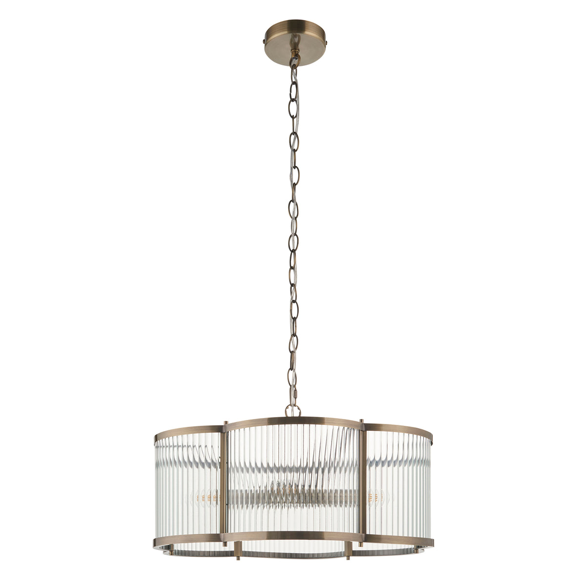 Ridgeton Scallop 5 Light Antique Brass & Ribbed Glass Pendant Light