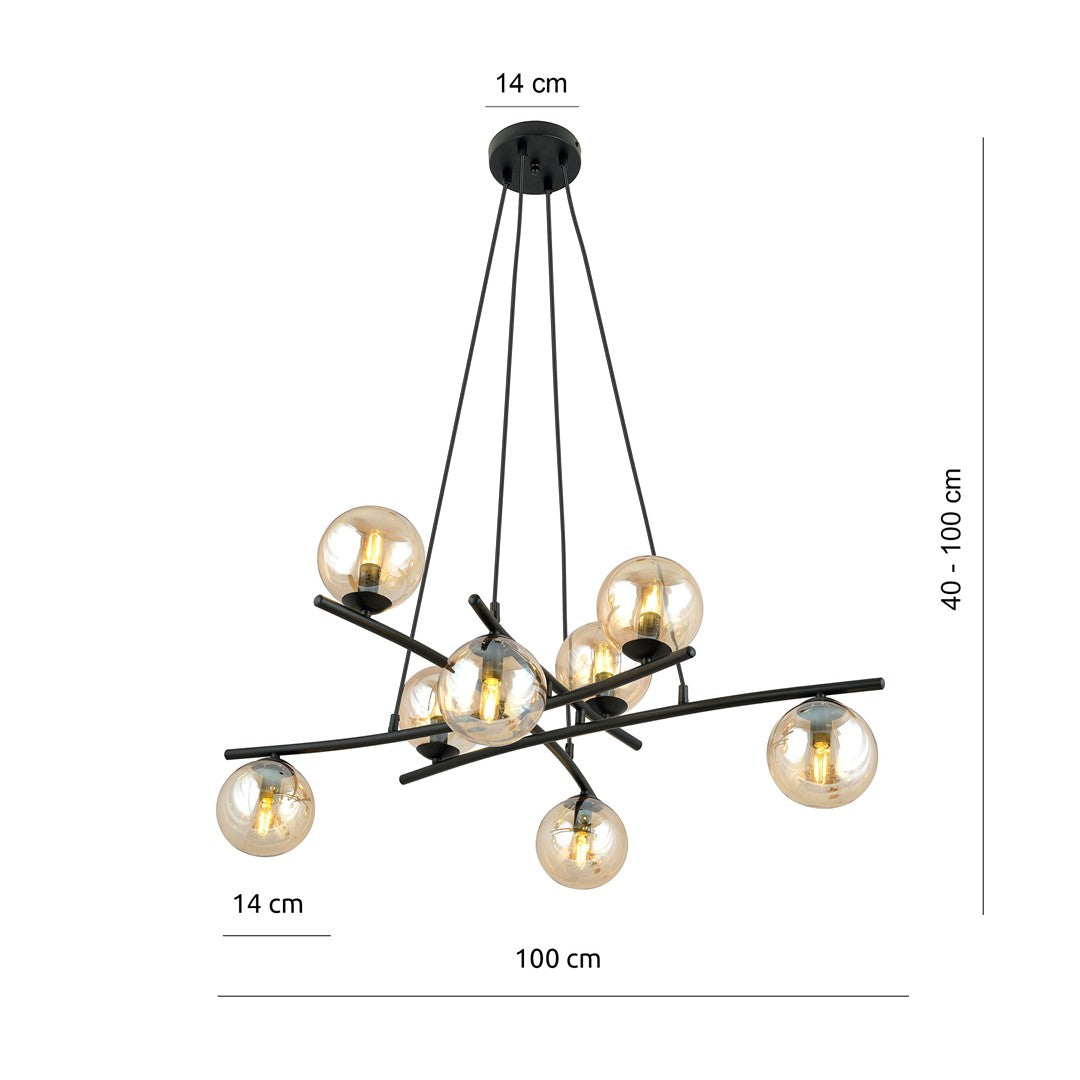 Essa 8 Light Pendant Black & Amber