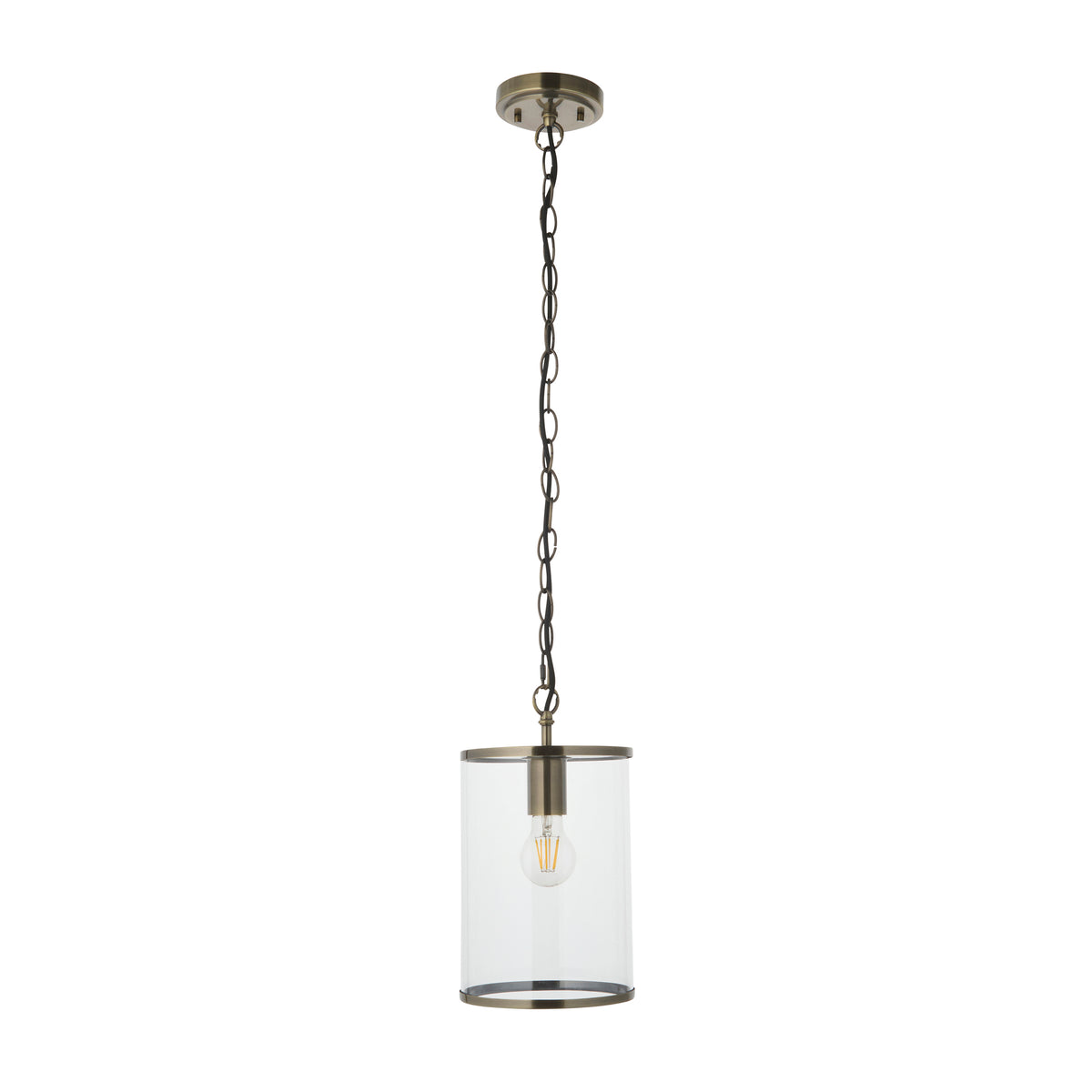 Hebden Antique Brass & Clear Glass Pendant Ceiling Light