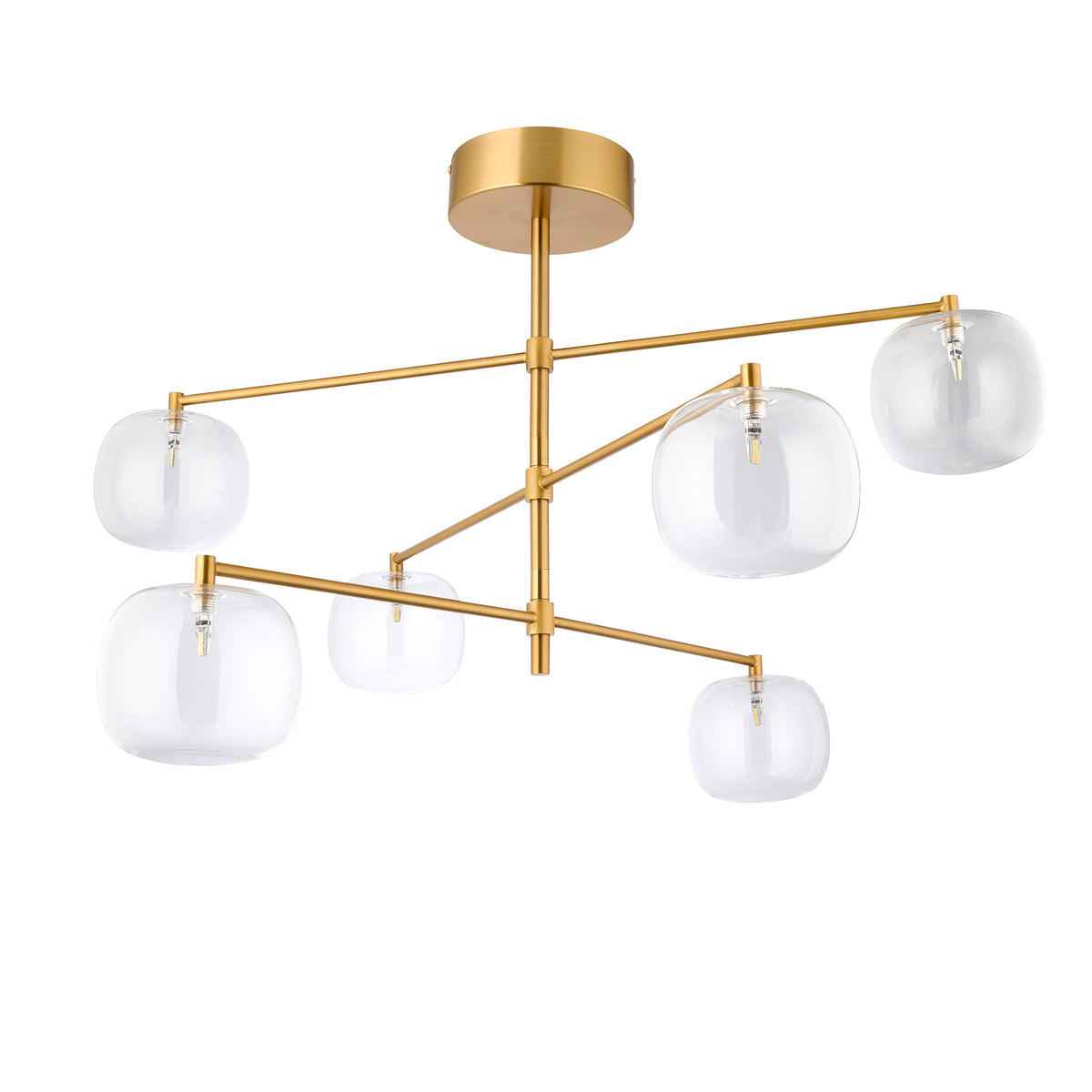 Oslo 6 Light Aged Brass & Clear Glass Pendant Ceiling Light
