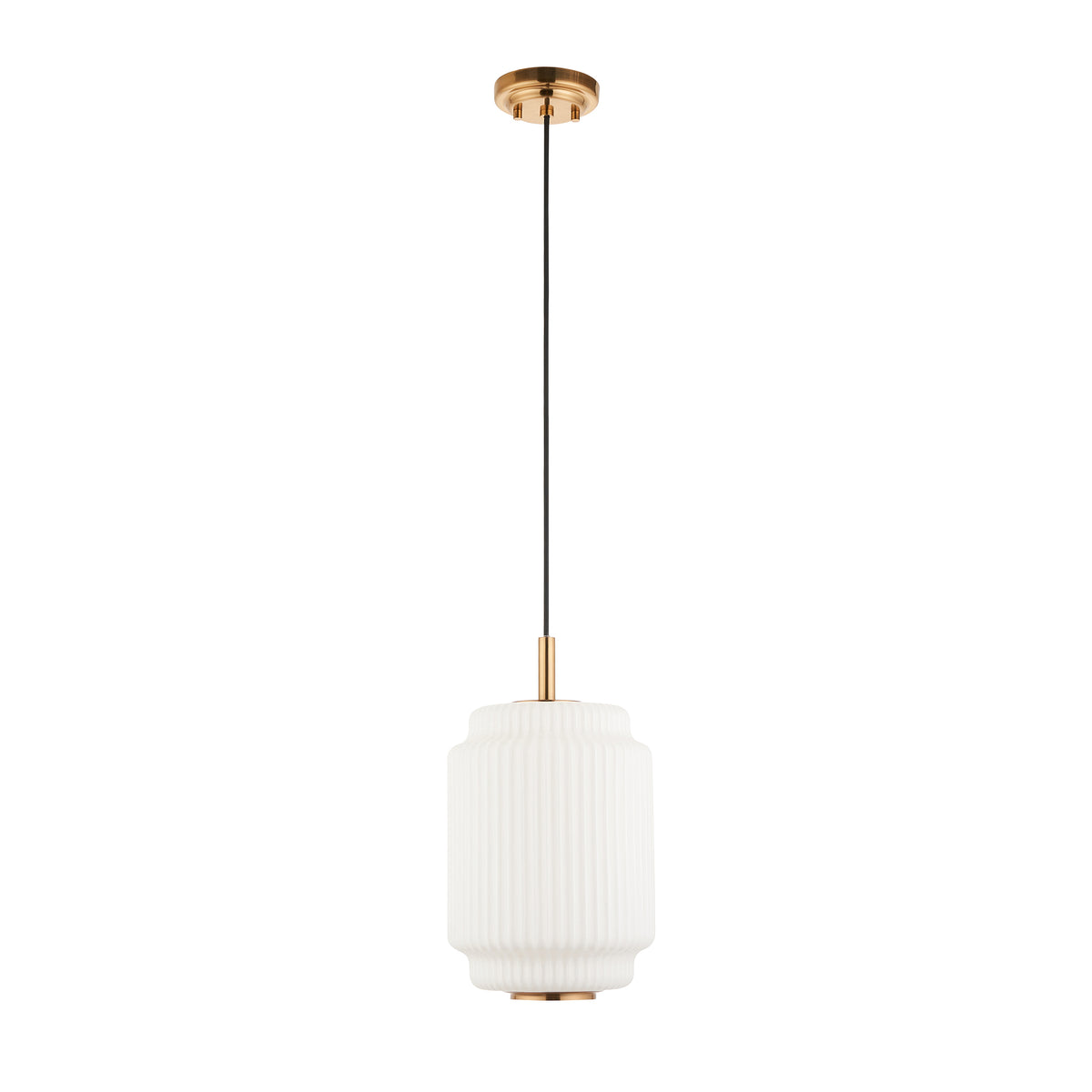 Evora Small Aged Brass & Opal Ribbed Glass Pendant Ceiling Light