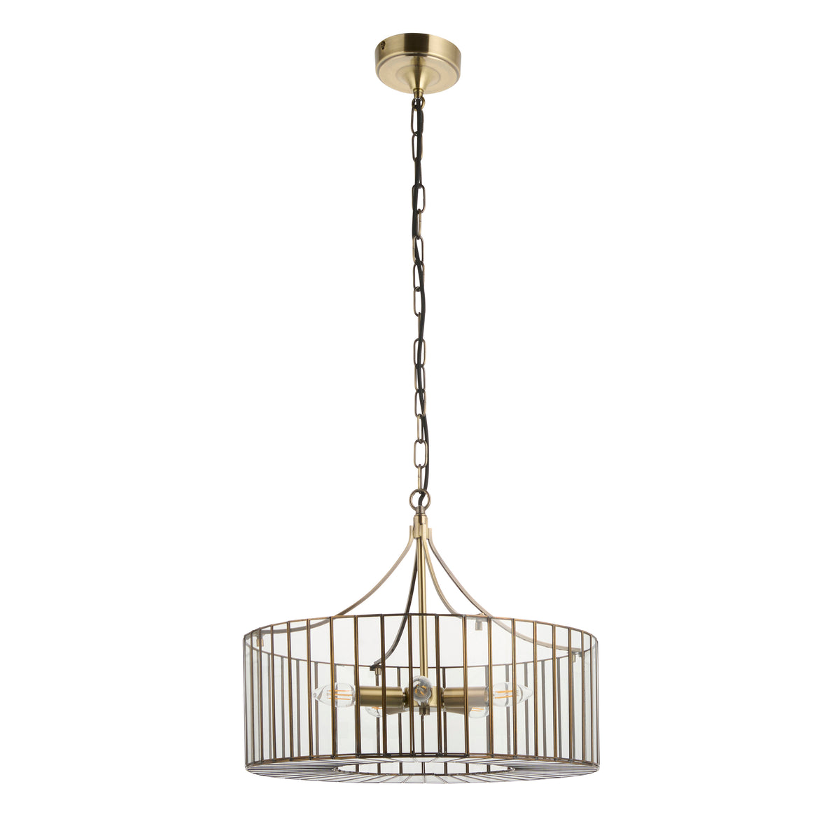 Antalya 5 Light Antique Brass & Clear Glass Pendant Ceiling Light