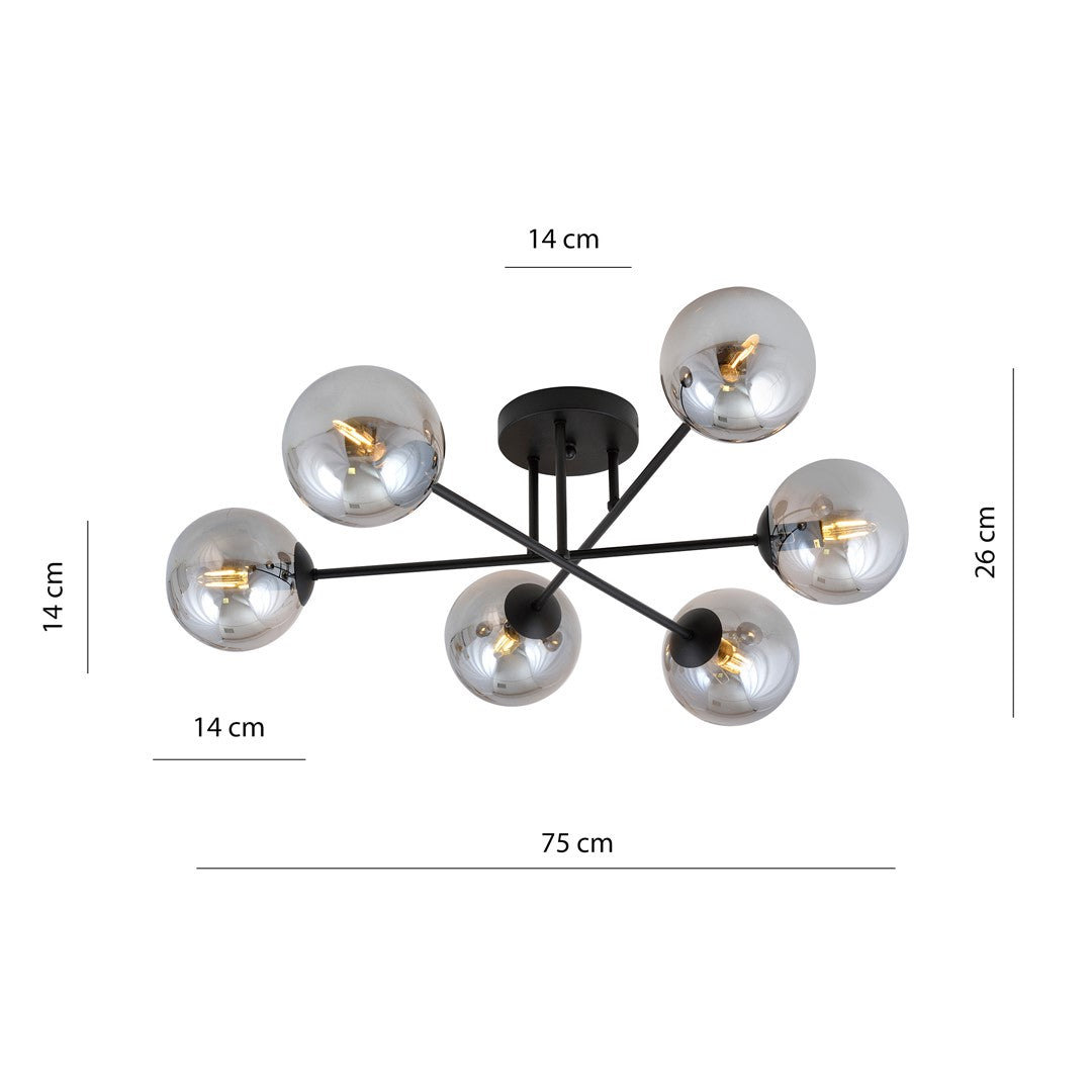 Roma 6 Light Semi Flush Black & Graphite
