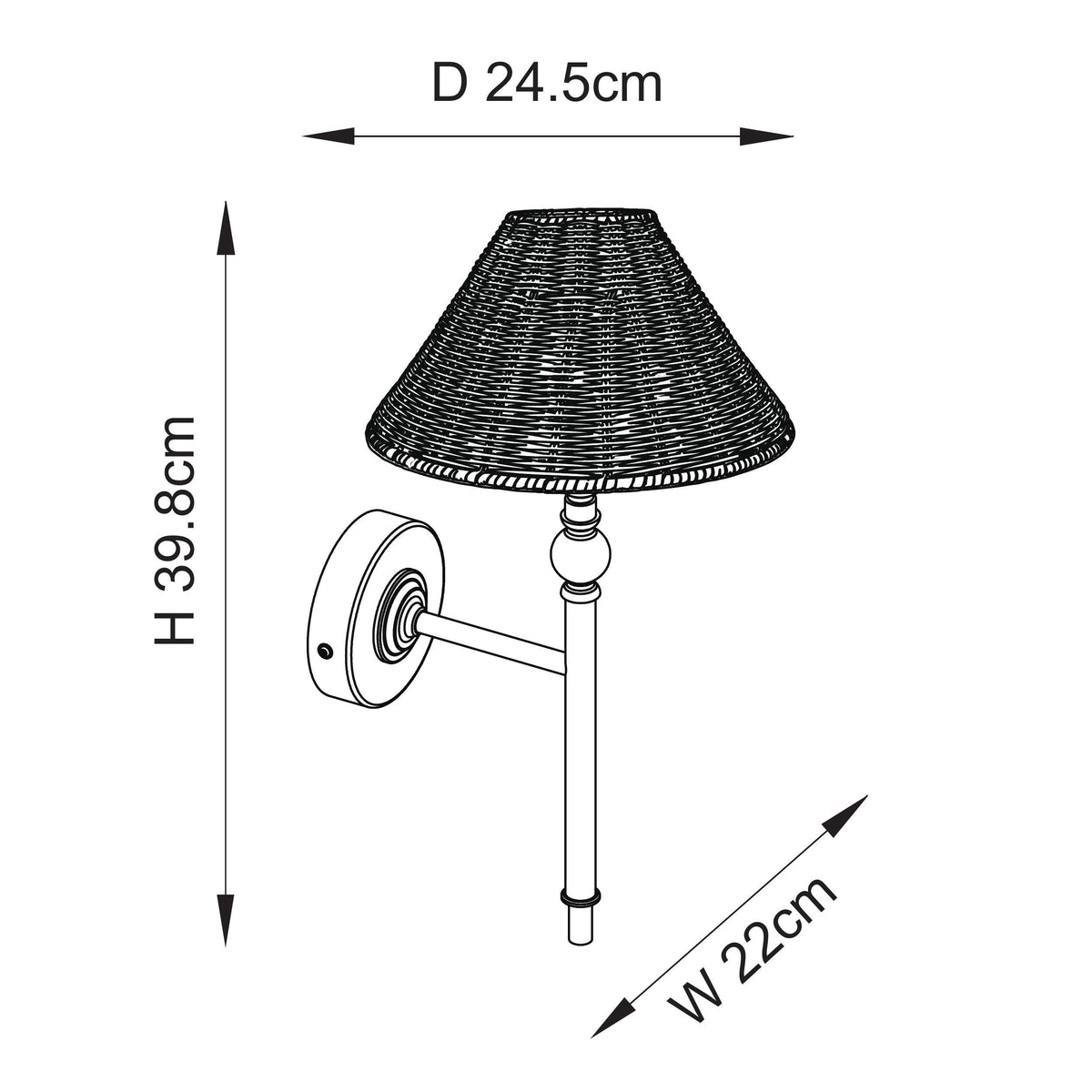 Jericho Matt Black & Dark Rattan Wall Light