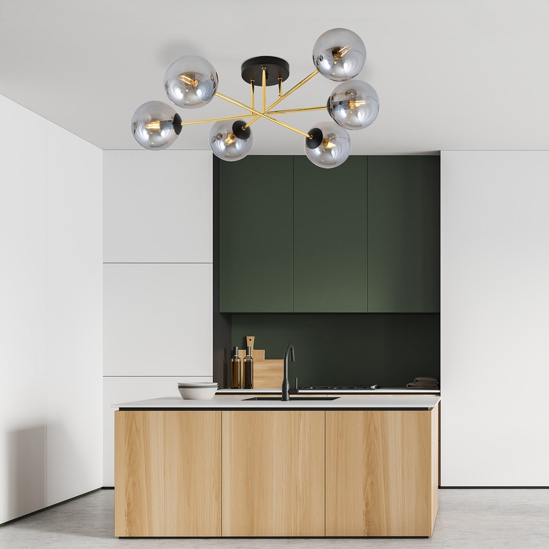 Magnum 6 Light Semi Flush Black & Gold