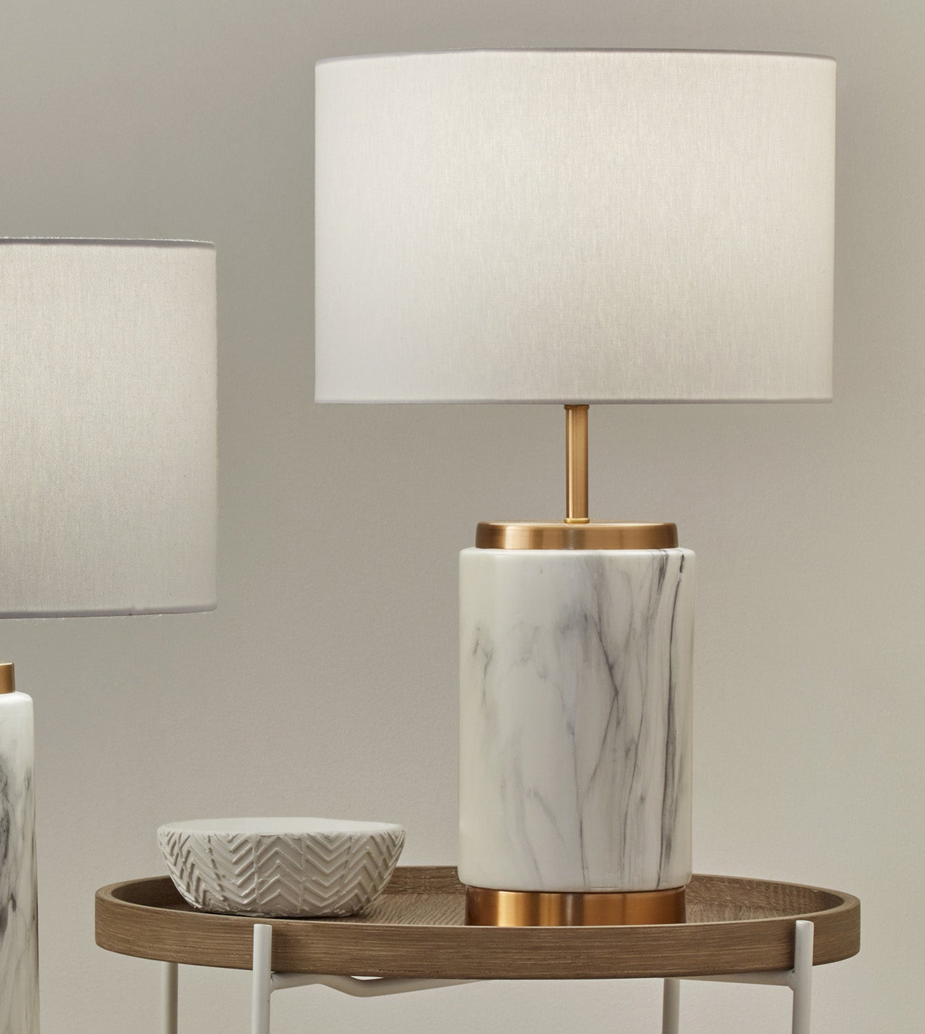 Carrara Marble and Gold 49.5cm Table Lamp with White Drum Shade