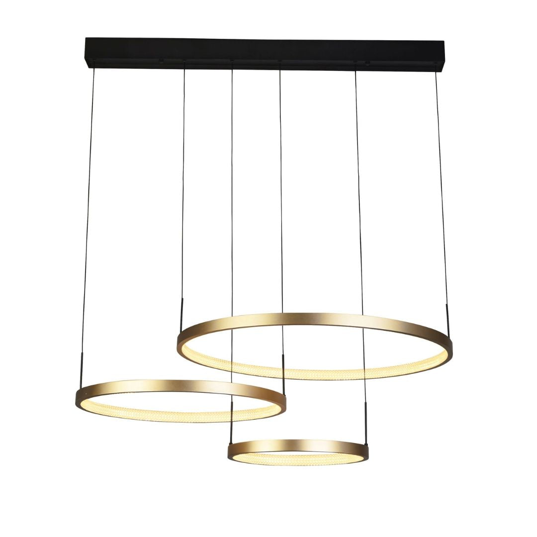 Grace 3 Ring Black and Gold LED Pendant Ceiling Light