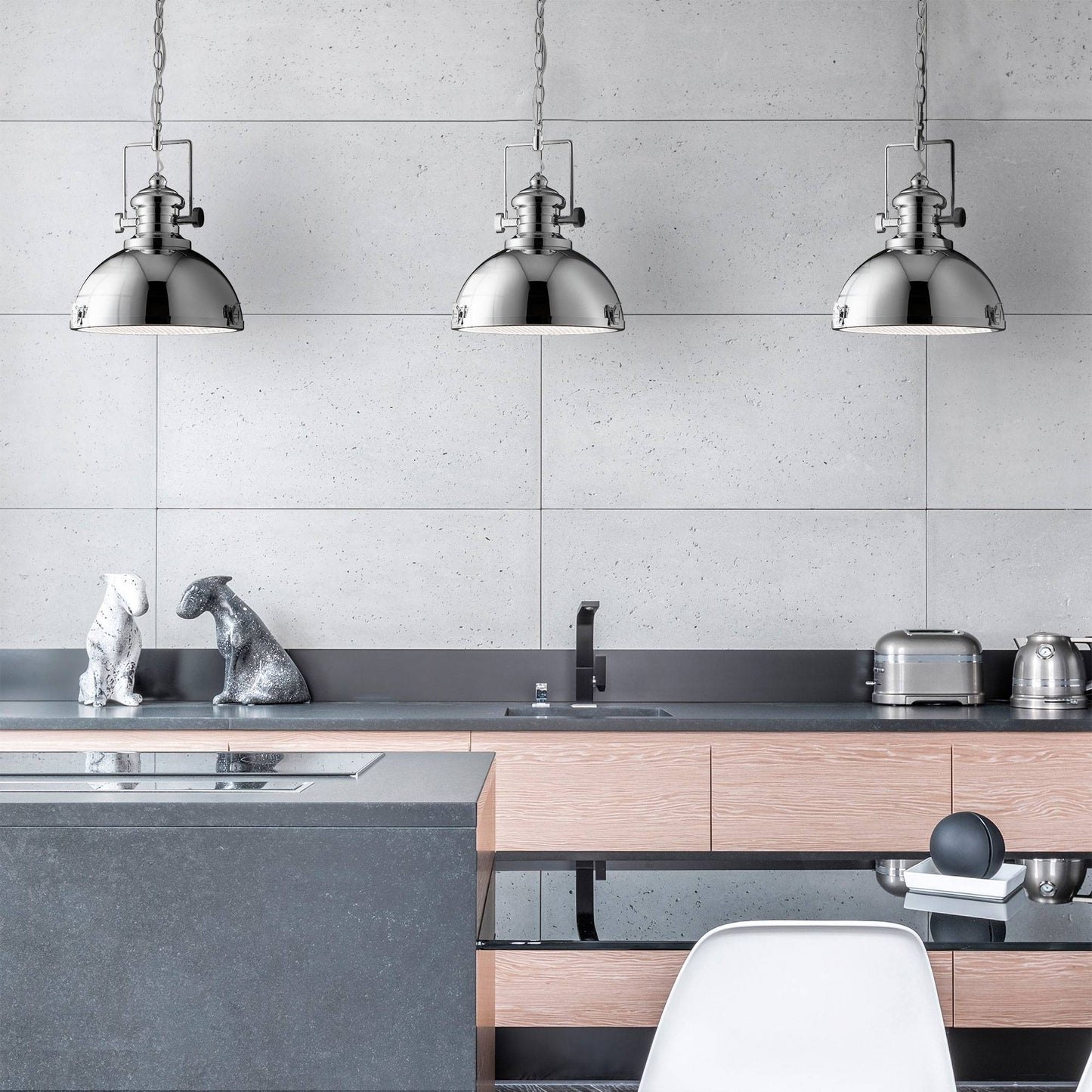 Industrial Pendant Ceiling Light Polished Chrome