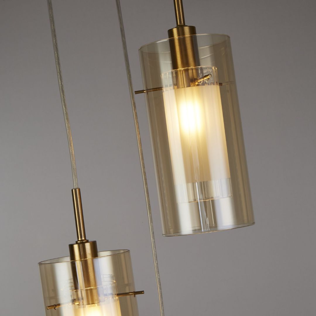 Duo 3 Light Bronze & Champagne Glass Pendant Ceiling Light