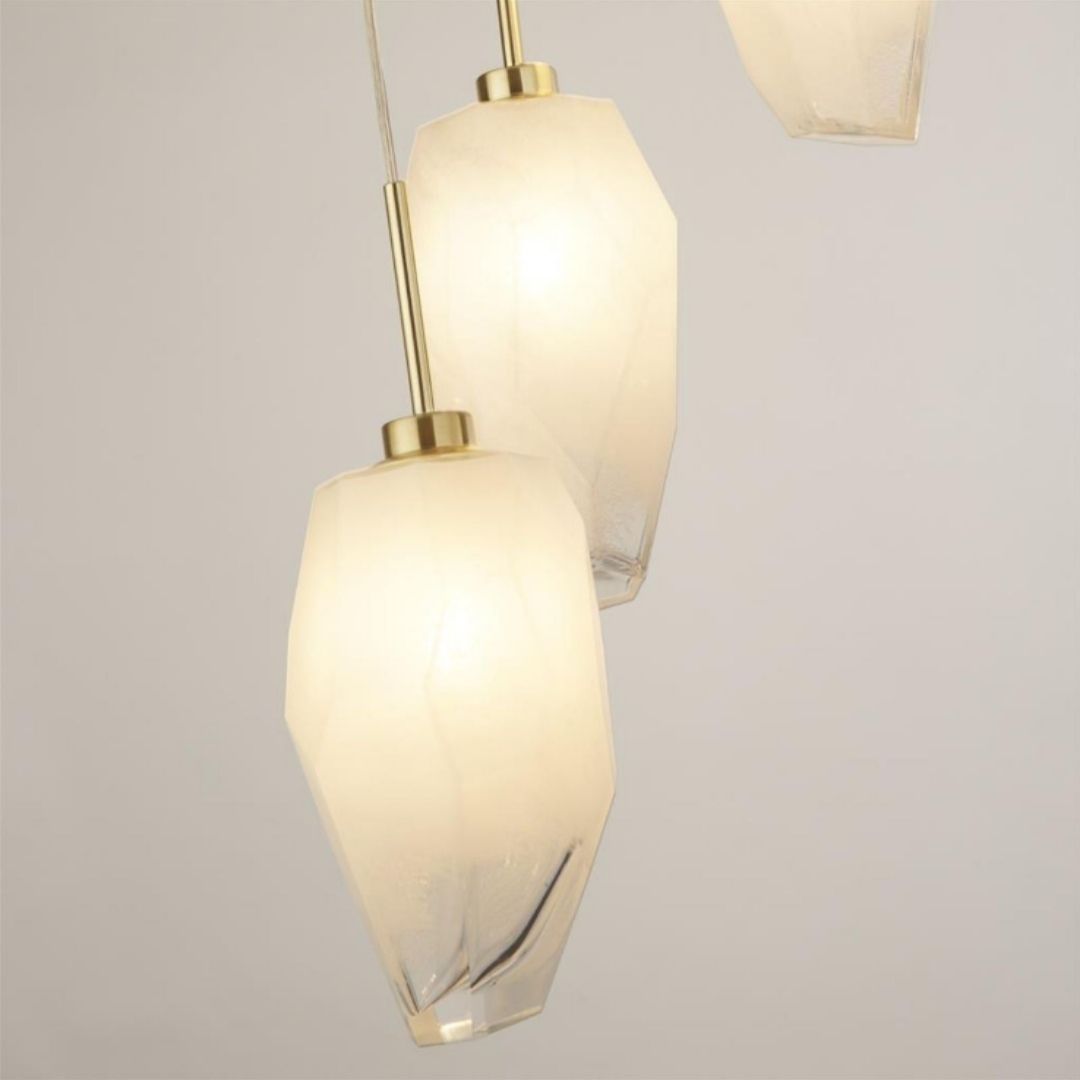 Rocky 5 Light Satin Brass & Glass Pendant Ceiling Light