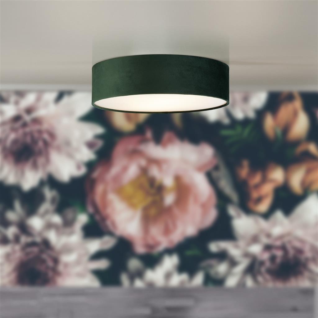 Drum 2 Flush Velvet 3 Light Shade in Green