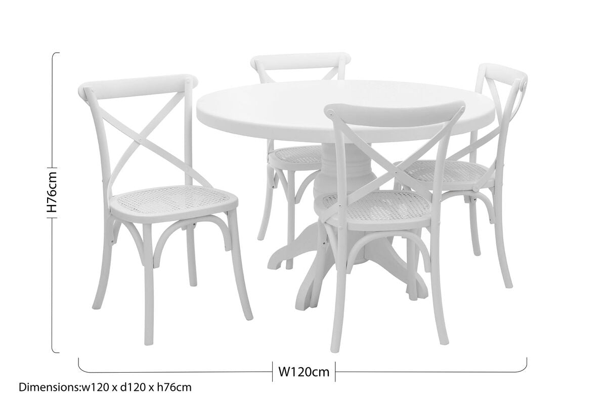 Vermont White Wash Wooden Round Dining Table and 4 Chairs Set