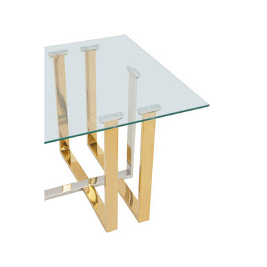 Alvea Clear Glass Coffee Table with Gold and Silver Finish Frame