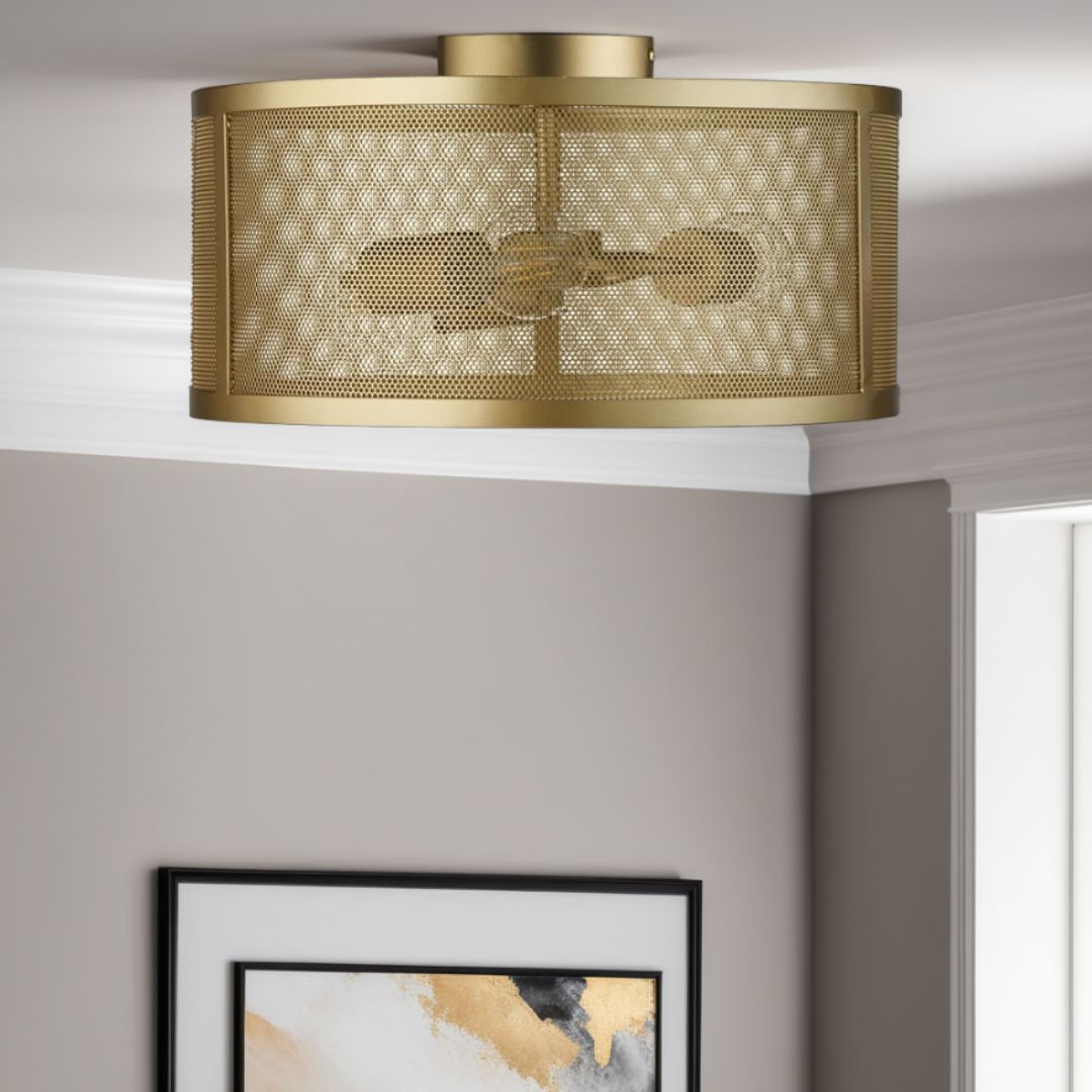 Fishnet 3 Light Matte Gold Mesh Flush Ceiling Light