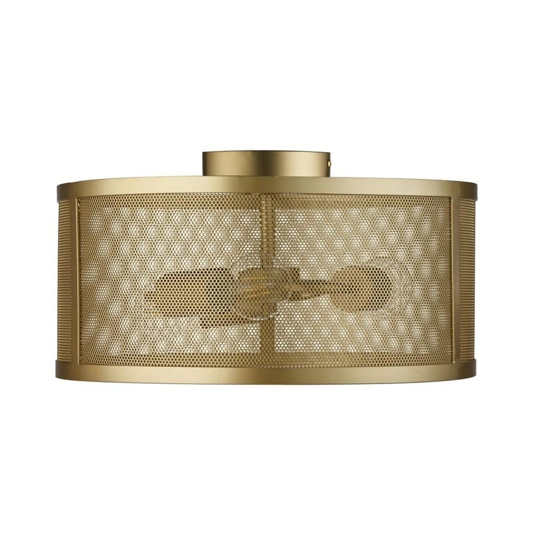 Fishnet 3 Light Matte Gold Mesh Flush Ceiling Light