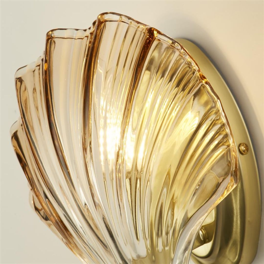 Shell Satin Brass & Amber Glass Wall Light