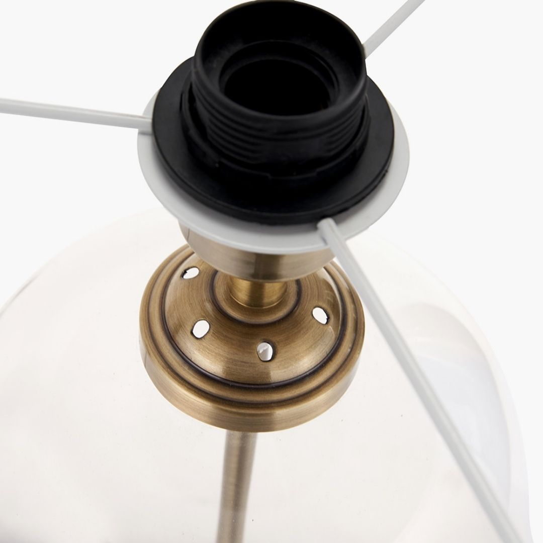 Cloche Antique Brass & Glass Table Lamp with White Shade