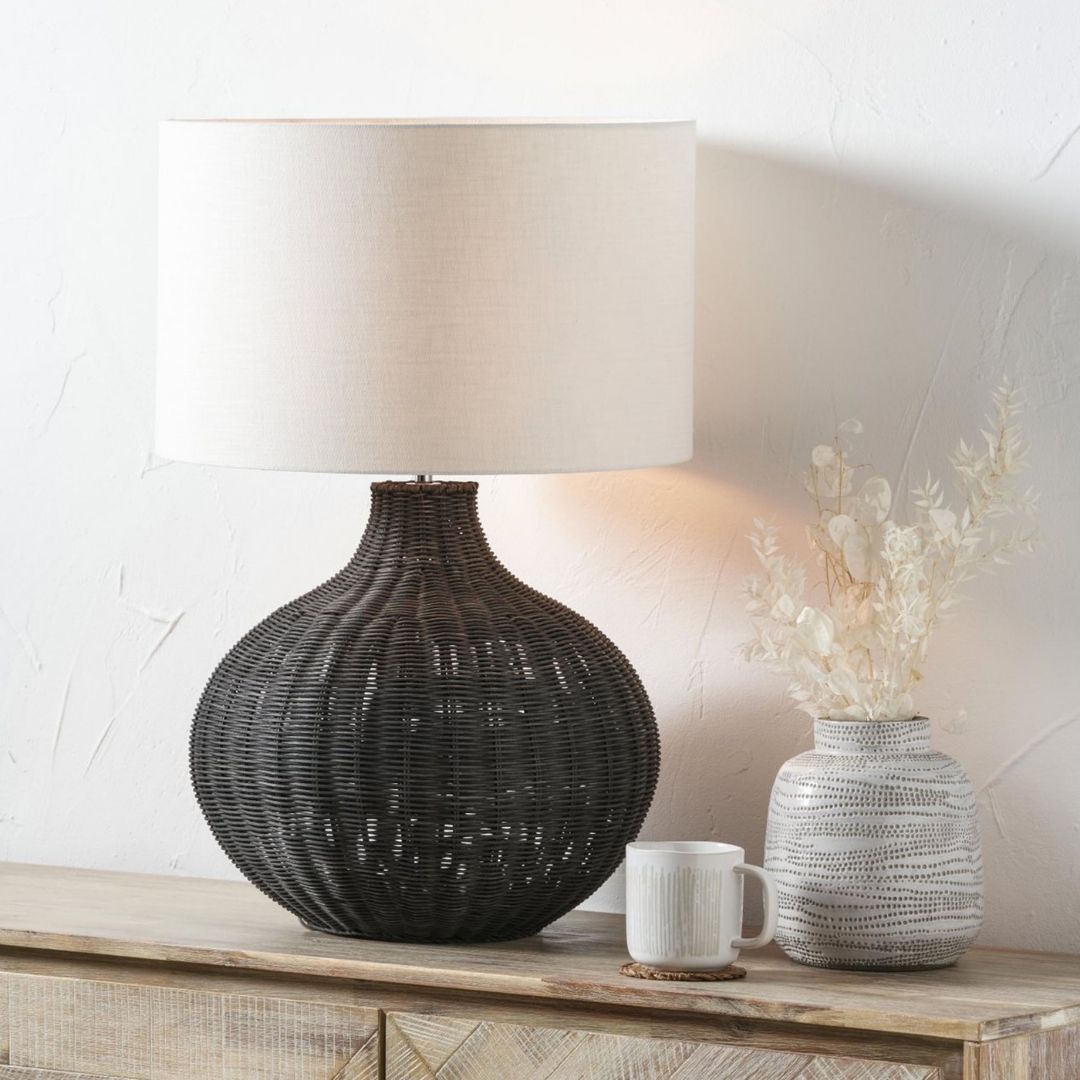 Allona Black Rattan Round Table Lamp