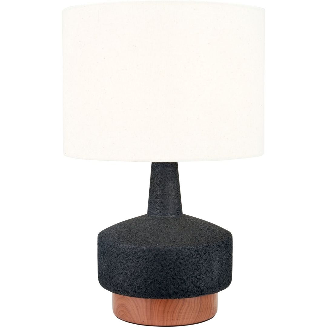 Elio Black & Wood Ceramic Table Lamp with White Shade