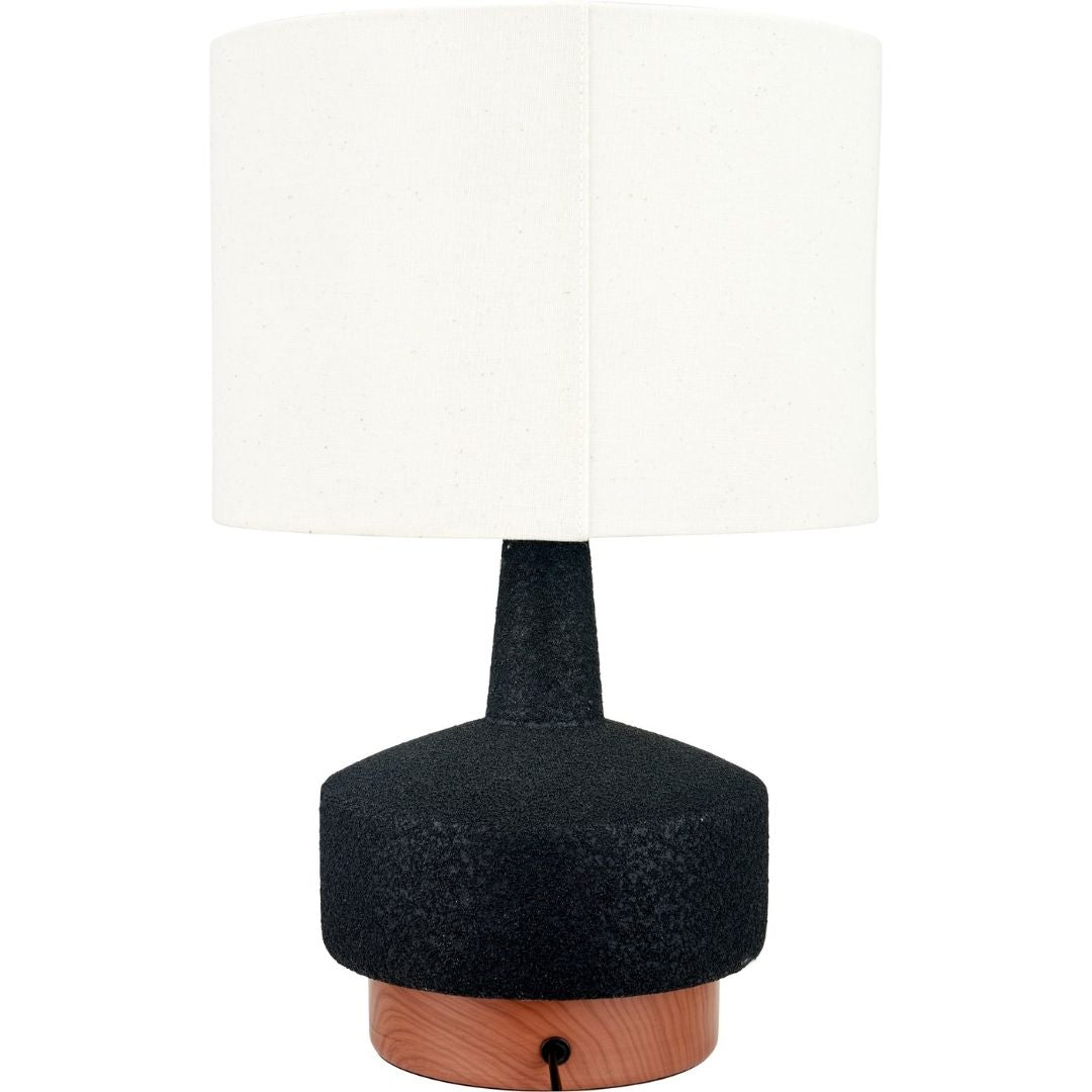 Elio Black & Wood Ceramic Table Lamp with White Shade