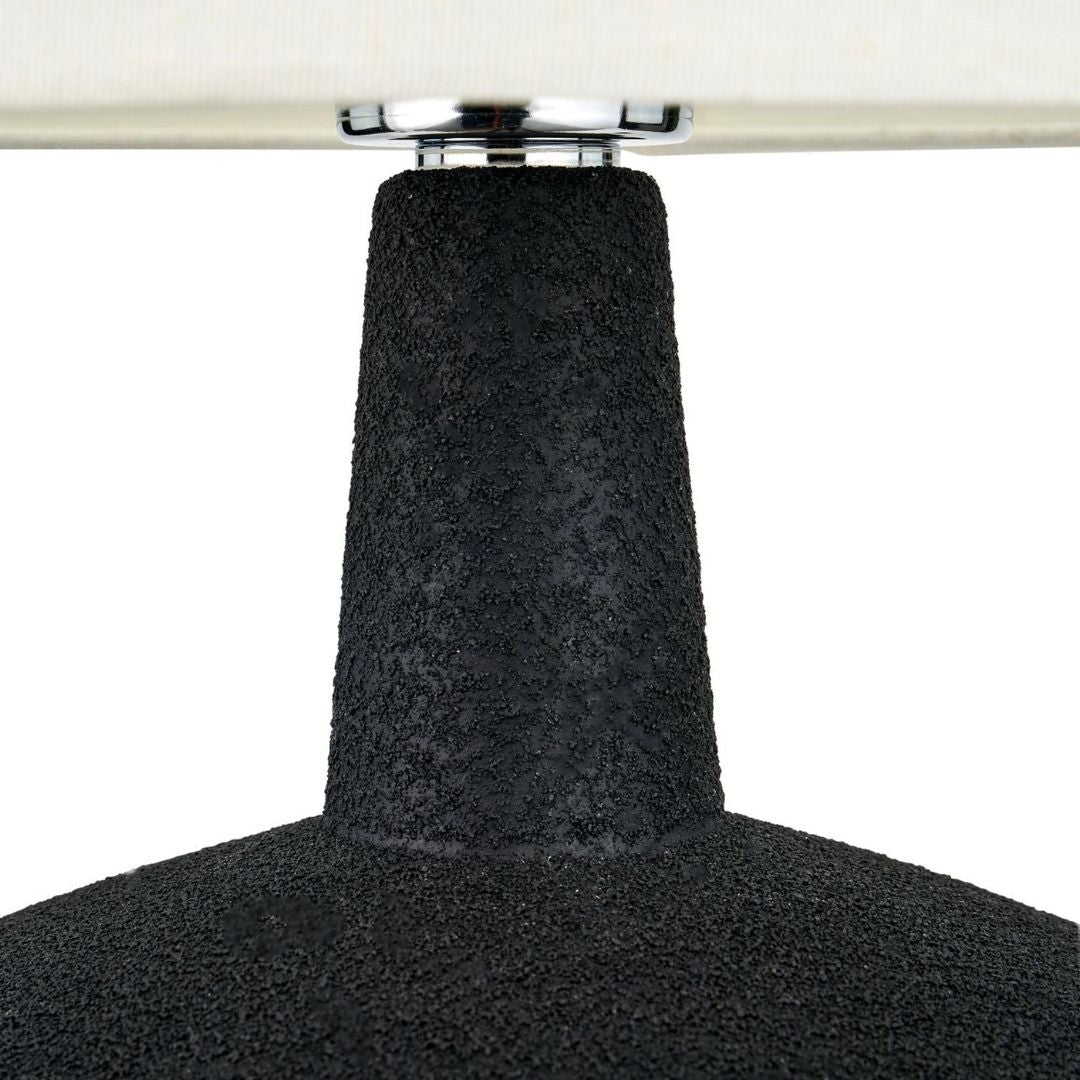 Elio Black & Wood Ceramic Table Lamp with White Shade
