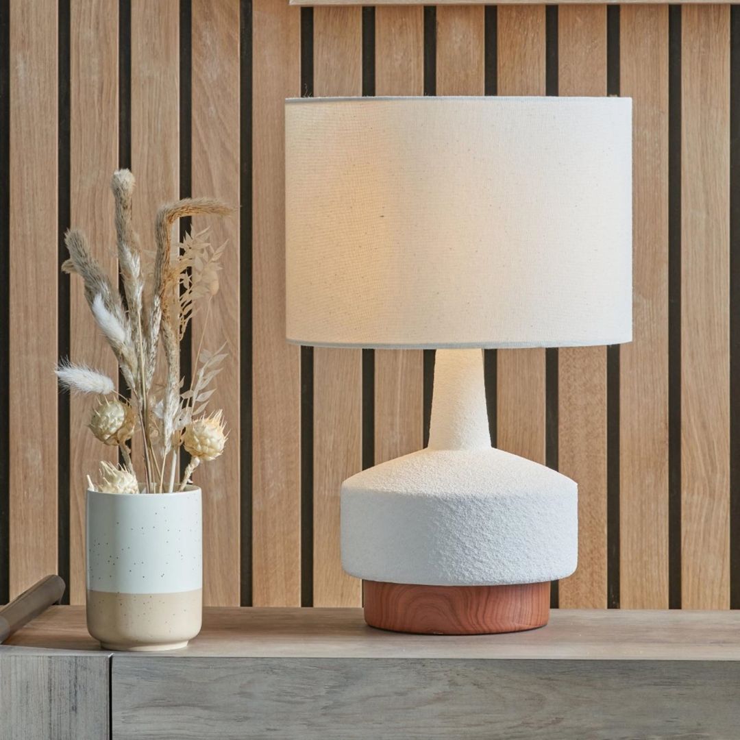 Elio White & Wood Ceramic Table Lamp