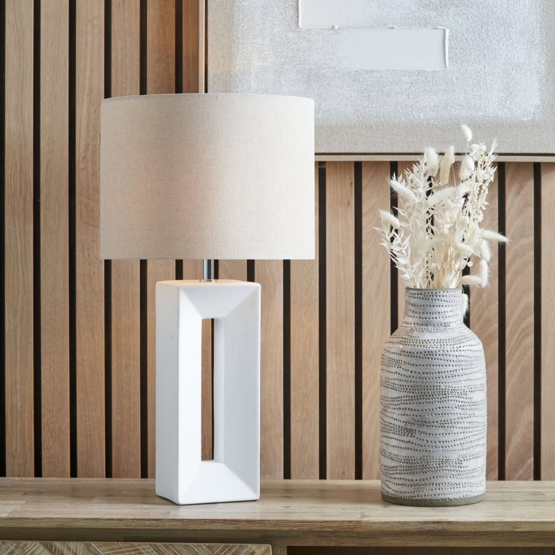 Block Tall White Ceramic Table Lamp