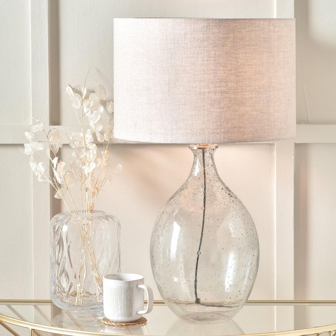 Elysia Round Bubble Glass Table Lamp with Silver Shade
