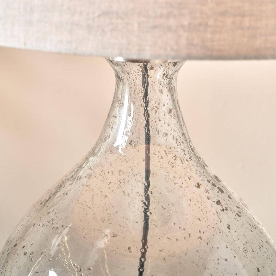 Elysia Round Bubble Glass Table Lamp with Silver Shade