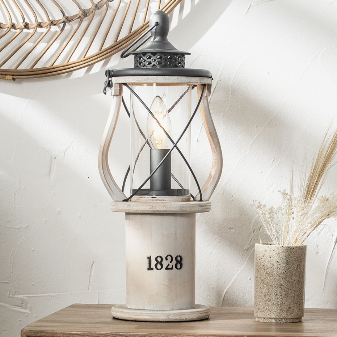 Gibson Lantern 40cm Table Lamp White Wood